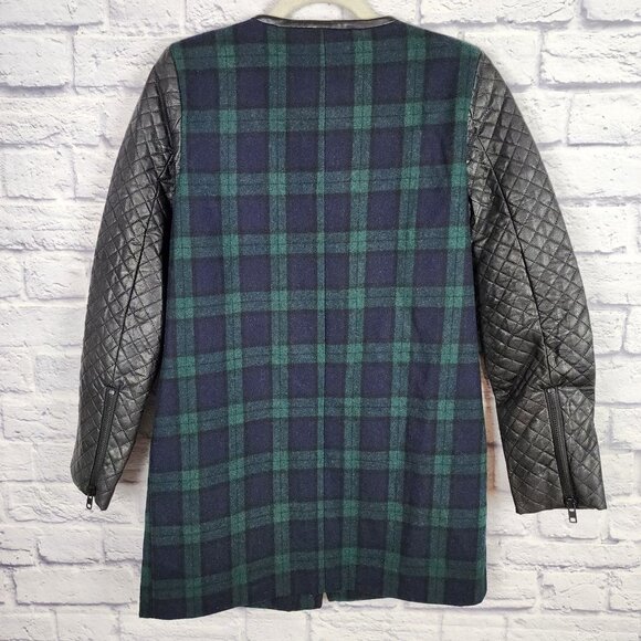 WALTER BAKER 118 Sadie Women's Small Blue Green Plaid Faux Leather Sleeve Jacket - Picture 7 of 15